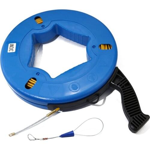 98-Foot (30m) Fiberglass Low-Friction Fish Tape with Easy-Feed Sloped Handle, 4mm Diameter