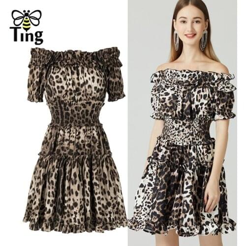 Tingfly Designer Slash Collar Leopard Print High Waist Mini Short Dress Ruched Summer Fashion Streewear Casual Vestidos Zaful Za