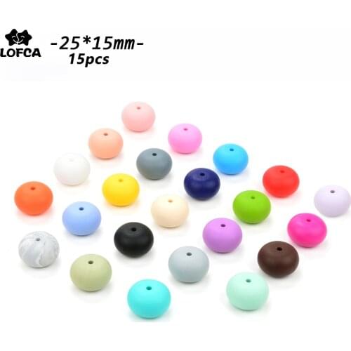 LOFCA 15pcs/lot Abacus Loose Silicone Teething Beads Elegant Beaded Necklace Silicone Chew Bead For Baby Silicone Necklace