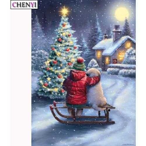 CHENYI Diy Diamond Painting Snow House Cross Stitch Kits Crystal Rhinestone Mosaic Diamond Embroidery Christmas Tree Decoration