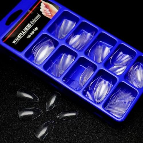 100PCs/Box False Nails Tipsy Full Cover Oval Stiletto 3D Fake Nails Natural Transparent White Faux Ongles Nail Tips