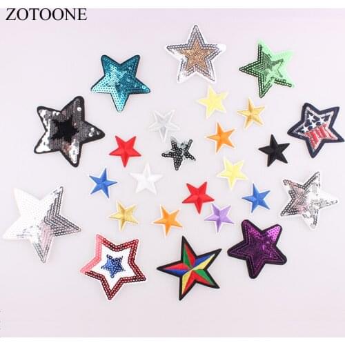 ZOTOONE 10PCS Sequin Variety Star Patch Embroidered Patch For Clothes Iron On Cartoon Motif Applique Hat Bag Garment Accessory