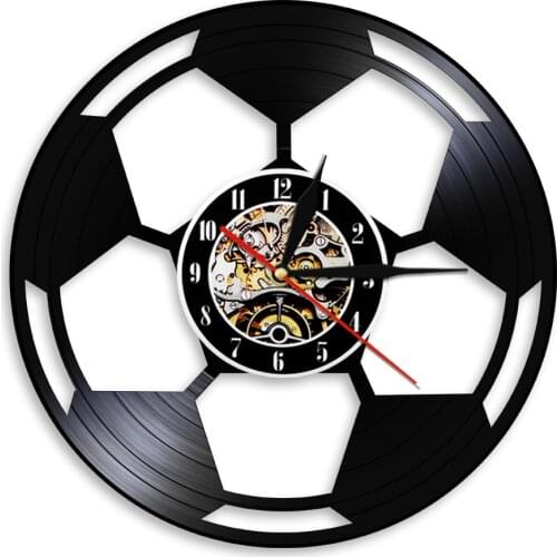 Football Shape Design Vinyl Record Wall Clock Modern Design Play Football Match Soccer Team Decor Wall Watch For Player Gift