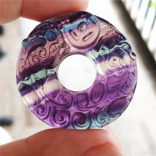 Natural Colorful Fluorite Quartz Pendant Women 38x9mm Big Pi Xiu Round Carved Fluorite Necklace Jewelry Fashion Stone AAAAA