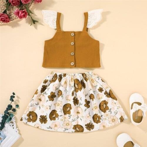 Kid Girls Clothes Camisole Floral Printed Pattern Skirt 2pcs Childrens Clothing Outfits