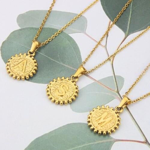 Capital Letter Neckaces For Women Jewelry Disc Stainless Steel Alphabet Initial Necklace Circle Best Friend Gift Collier Femme
