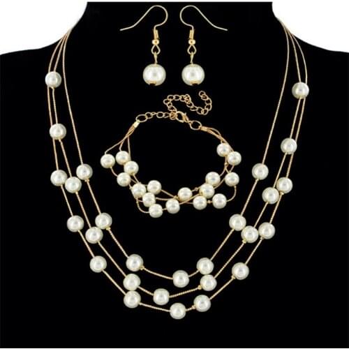 5pcs/set New Fashion Jewelry Gold Color Multi Layer Chains Imitation Pearl Necklaces Set For Women Party Wedding Bride Necklace