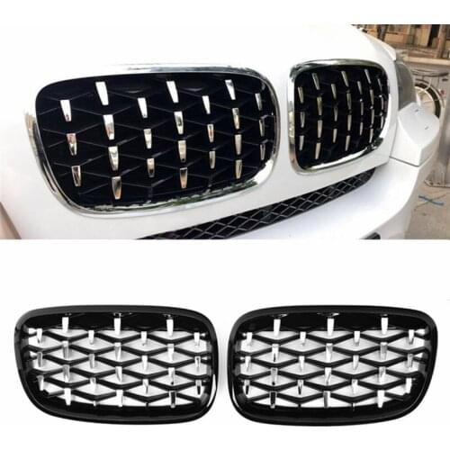 For BMW X5 E70 X6 E71 2008-2014 Front Racing Grills Diamond Style Kidney Grille ABS Front Face Replacement Black & Chrome