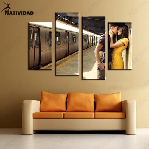 Train Station Couple Romantic Kiss Photography Picture Canvas Painting Print Poster Wall Painting Bedroom Home Decor No Frame