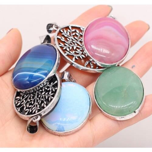 Natural Stone Alloy Pendant Egg Shaped Semi-Precious For Jewelry Making DIY Necklace Bracelet Accessory
