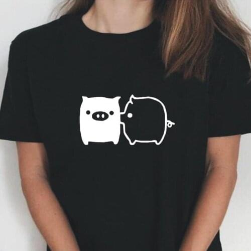 Cute Pig Couple Print Hipster T Shirt Women Tops Summer Short Sleeve Harajuku Tee Shirt Femme Casual Plus Size Camiseta Mujer