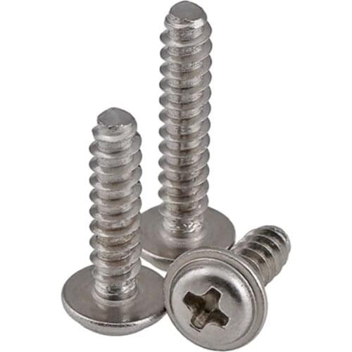 GuHua Stainless Steel Cross Round Head With Pad Flat Tail Self Tapping Screws Philips Pan Head Flat End screw M2M2.6M3M4 10pcs