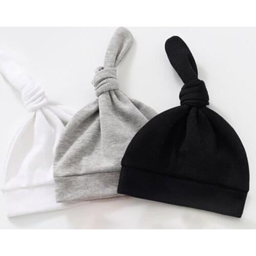 2Pcs Baby Hat Gloves Set Spring Autumn Girl Boy Beanie Cap Mittens Solid Color Soft Cotton Knot Newborn Infant Sleep Hat