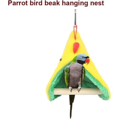 Triangle Bird Parrot Nest Soft Plush Parrot Hammock Warm Hanging Bed For Pet Cave Cage Hut Tent Toy House For Small Animals