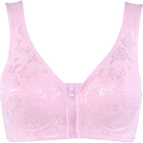 Comfortable Womens Full Coverage Front Closure Underwear Lace Floral Embroidery Non-covertible Wireless Bra 36 38 40 42 44 46 B
