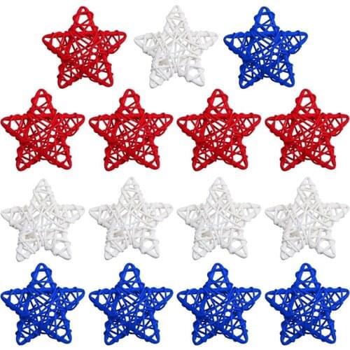 4Th of July Star Shaped Rattan Balls Decor , Red White &Blue for DIY Vase Bowl Filler