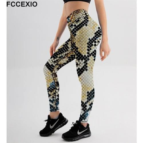 FCCEXIO High Waist Women Leggings For Fitness Ladies Sexy Snake Print Gym Sports Workout Leggings Push Up Skinny Female Leggins