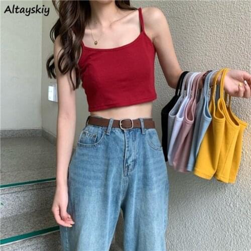 Camisoles Women Chic Sleeveless Lovely Solid Summer Ins Pink Elegant Short Woman Sexy Top Streetwear Femme Crop Tops New Cropped