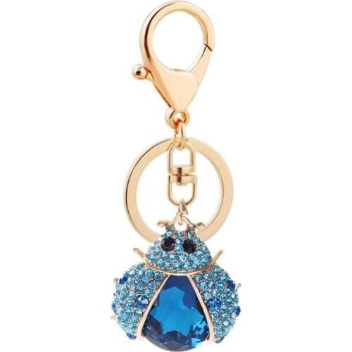 10pcs/lot woman fashion crystal bug keychain female cute lovely rhinestone bug key ring