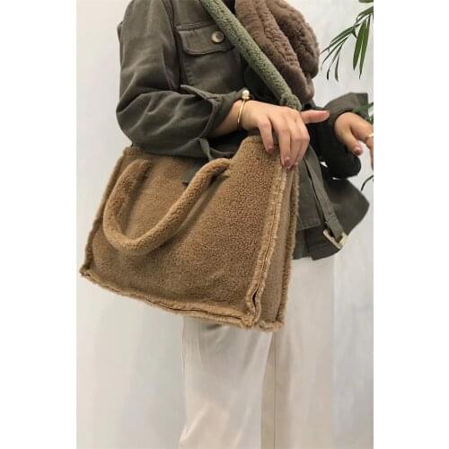 2021 Self Made Lamb Fur And Fur Integrated Shopping Bag Large Capacity Tote Bag Single Shoulder Plush Autumn And Winter Bag