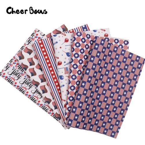 22*30cm Faux Leather Fabric National Day Flag Printed Sheets Star Vinyl Fabric DIY Hairbow For Handmade Craft Material Supply