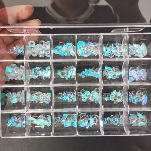 240pcs/Clear Box Glass Aurora Rhinestones Nail Art Elongated Stones Gems With 1 PC-Dotting-Pen,Fantasy Manicure Rhinestones#KITS