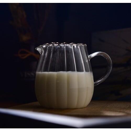 300/550ml Japanese StripeMilk Jug Heat-resistantn Glass Cup With Handle .Coffee Milk Tea Separator Fair Cup Home Cafe Drinkware