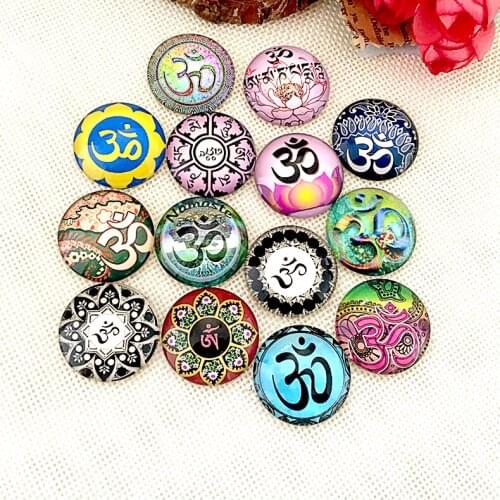 Free Shipping 14Pcs Mix OM Image Round Cabochon 20mm or 25mm Vintage Glass Cabochon Findings