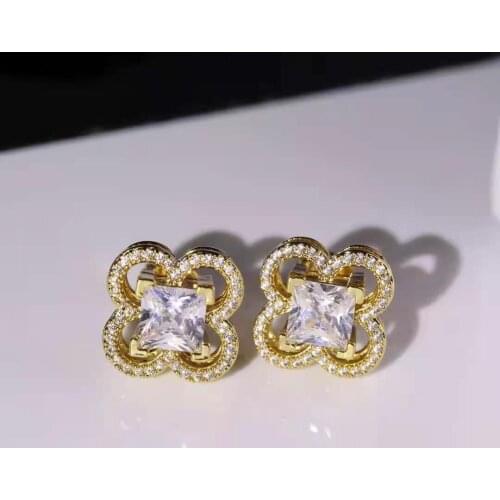 Pure 925 Sterling Silver Jewelry For Women Lotus Flower Earrings Flower Earrings Luck Clover Design Wedding Party Earrings