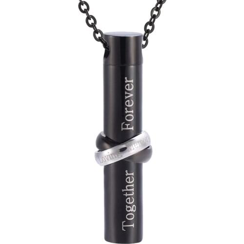 IJD9944 'In Loving Memory Together Forever ' Cylinder Memorial Pendant Ashes Urn Cremation Necklace Funeral Locket Keepsake Urn