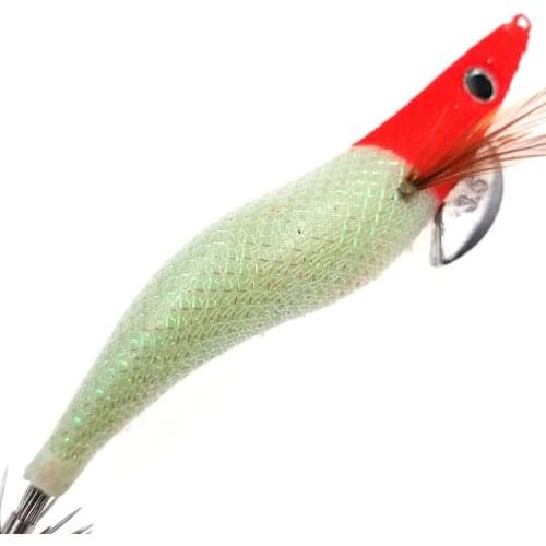 Quality 4Pcs Squid Jig Night Fishing Wood Luminous Shrimp Lure Squid Jigs Hook 3.5# 13.5CM 21G