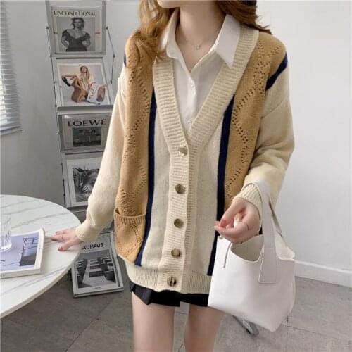 Cardigan Womens Sweater Long Sleeve V-neck Sweaters Loose Knit Oversized Sweater Womens Coat