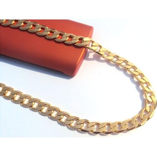 Classic Mens ITALY Curb yellow Solid gold real FINISH chain necklace 23.6" SALE