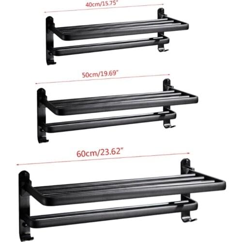 Space Aluminum Black Towel Rack Wall Mounted Folding Towel Holder Storage Shelf