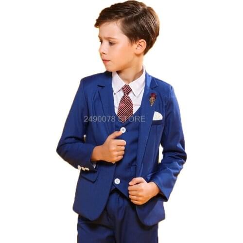Boys Formal Suit For Weddings Kids Prom Performance Party Blazer Vest Pants Tuxedo Clothing Set Child Gentleman Costume