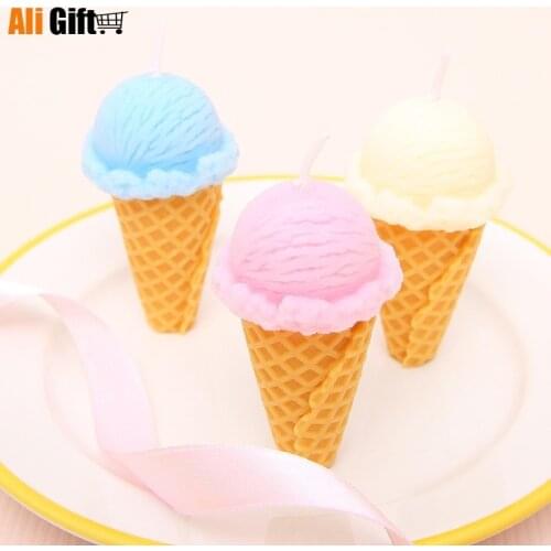 Creative Childrens Birthday Candles Candy Color Ice Cream Candles Birthday Cake Decoration Candles 3 Pieces Birthday Decoration