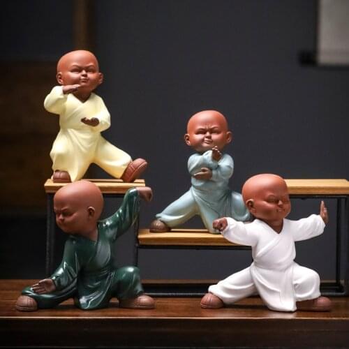 Creative Ceramic Character Zen Office Study Bookcase Antique Shelf Decorations Tai Chi Kung Fu Little Monk Ornaments