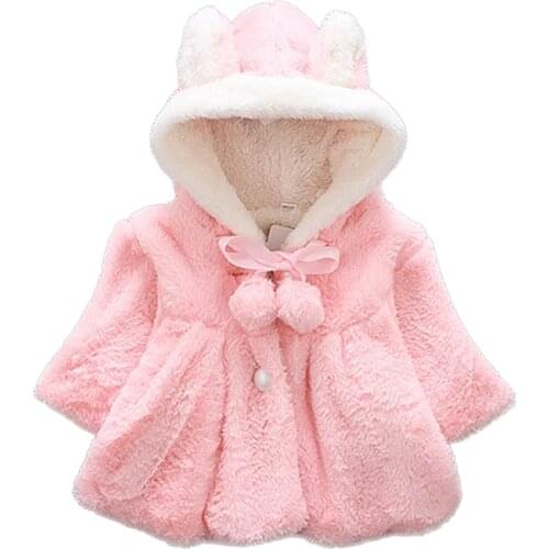 Baby Girl Jacket 2019 Autumn Winter Plush Cape Rabbit Ears Hooded Coat Childrens Jackets Toddler Girls Outerwear Kids Clothing