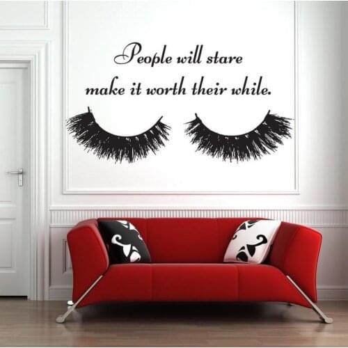 Best Selling Wallpaper Beauty Salon Wall Decal Makeup Shop Window Sticker Woman Face Eyelash Art Mural Poster Decoration WL23