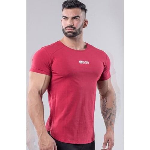 2019 latest mens summer fitness brand T-shirt casual fitness slim T-shirt printed o collar short sleeve cotton T-shirt top