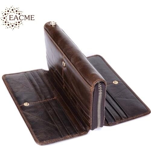 Men Genuine Leather Wallet Men Long Wallets Zipper Cowhide Stylish Double Buckle Card Holder Original Big Capacity Wholesale