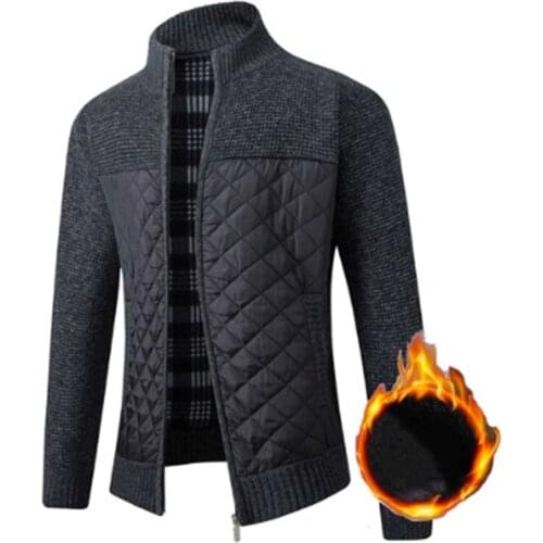 Mens Fleece Sweater Coat Winter Fashion Thick Patchwork Wool Cardigan Warm Knitted Sweater Jackets Casual Male Clothing