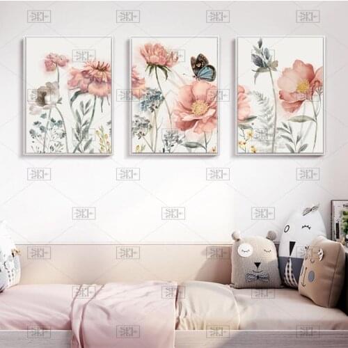 Flower Wall Art Canvas Painting Pink Bathroom Prints Botanical Poster for Bedroom Decor Farmhouse Living Room Decorative Picture