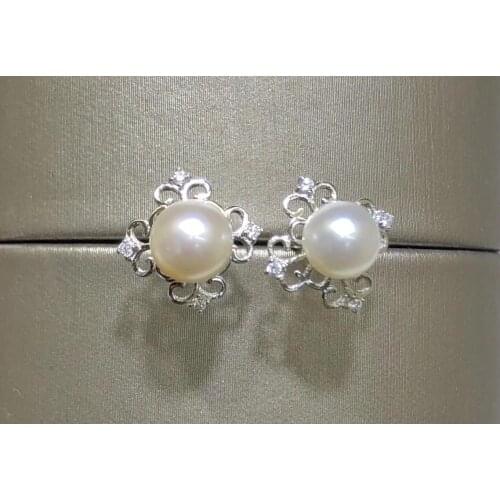 New 925 Sterling Silver Earrings Findings Mountings Settings Jewelry Parts Fittings for Pearls Coral Jade Agate Stones