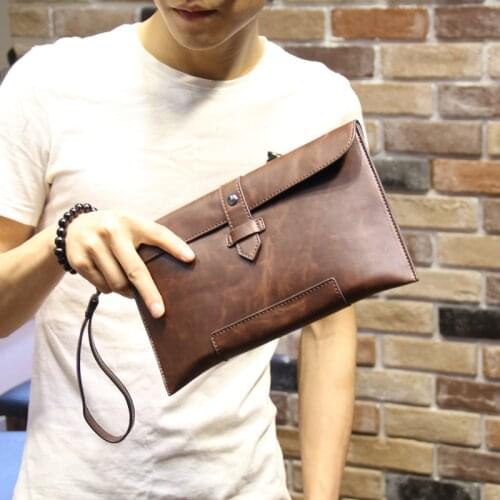 New Fashion Men Small Crotch Bags Business Handbag Crazy Horse Leather Bag For Phone Key Wallet High Quality Small Black