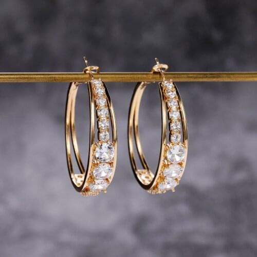 New Style Inlaid Zircon Large Circle Earrings, Womens European and American Personality Party Fashion Accessories, Girlfriend