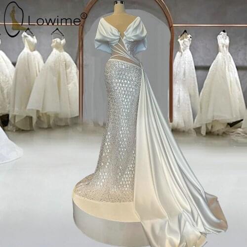 Luxury Crystal Mermaid Evening Dresses 2021 Sexy Deep V Neck Party Gowns Wedding Guest Vestidos Abendkleider