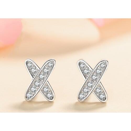 Silver Total 0.17 Carat Excellent Cut Diamond Test Past D Color Micro Moissanite X Letter Shape Stud Earrings Silver 925 Jewelry