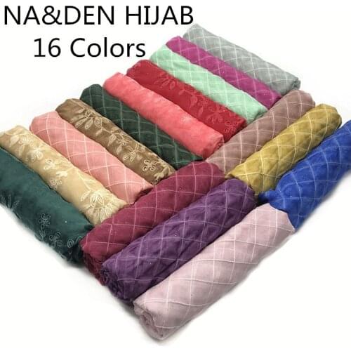 New Muslim hijabs glitter grids embroidery women scarf wraps fashion foulard viscose print tassels bandana fast shipping 10pcs