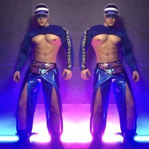 Sexy Clu Bar Gogo Costume For Muscle Men Nightclub DJ Dancer Stage Clothing Pole Dance Wear Tops Pants Jazz Dancewear VDB3890